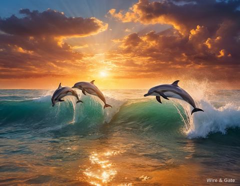 Dolphins at sunset