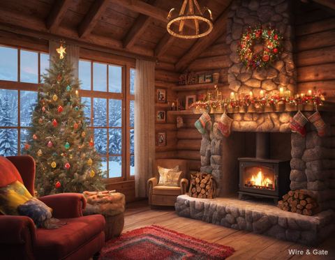 The chalet and its fireplace