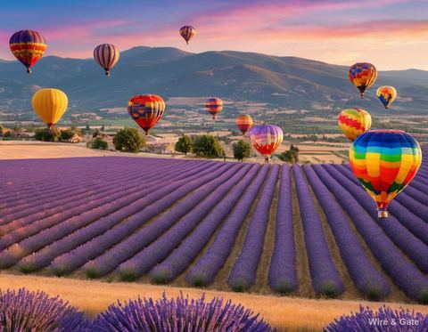 Hot-air balloons over the lavender