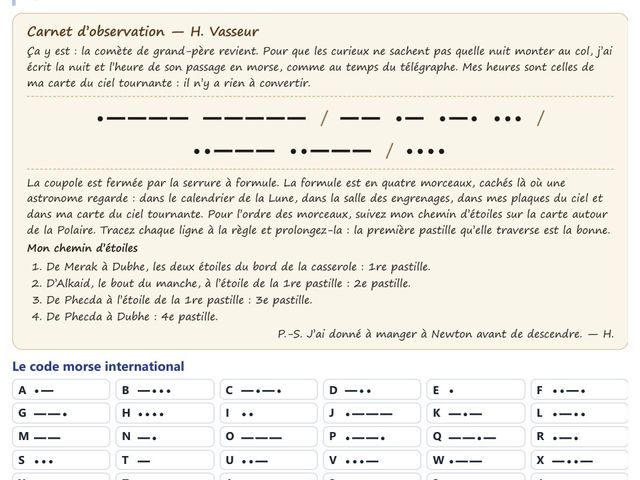 Un morceau de la page « Le carnet en morse » du kit
