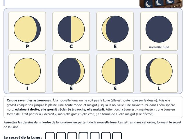 Un morceau de la page « Le calendrier de la Lune » du kit